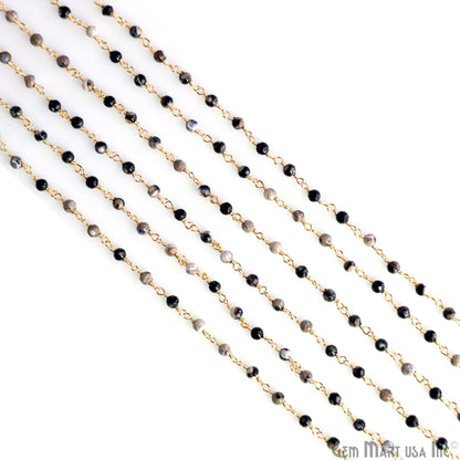 Cat€™s Eye 3-3.5mm Tiny Beads Gold Plated Wire Wrapped Rosary Chain