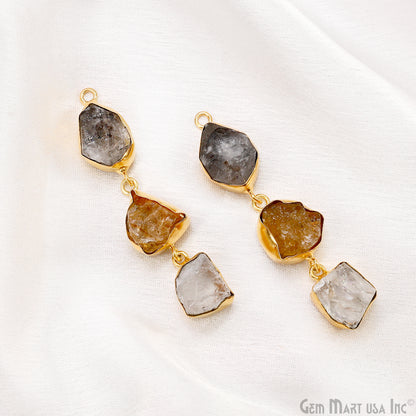 Rough Gemstone Bezel Setting 54x8mm Gold Plated Long Dangle Earring Pair Connectors