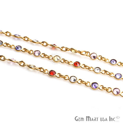 Zircon Finding Chain 4mm Round Gold Plated Bezel Continuous Connector Chain, DIY Necklace Chain, 1 foot, GemMartUSA