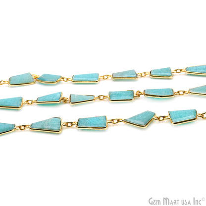 Amazonite 10-15mm Faceted Free Form Gold Plated Bezel Connector Chain