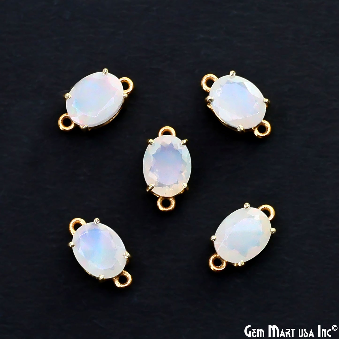 Ethiopian Opal Gemstone Oval 7x9mm Prong Setting Gold Plated Connector