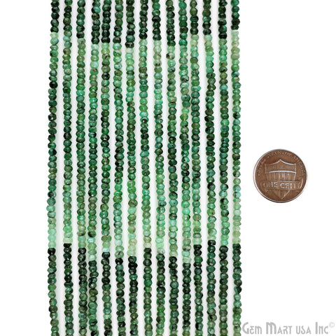 Emerald Rondelle Beads, 13 Inch Gemstone Strands, Drilled Strung Nugget Beads, Faceted Round, 4-5mm