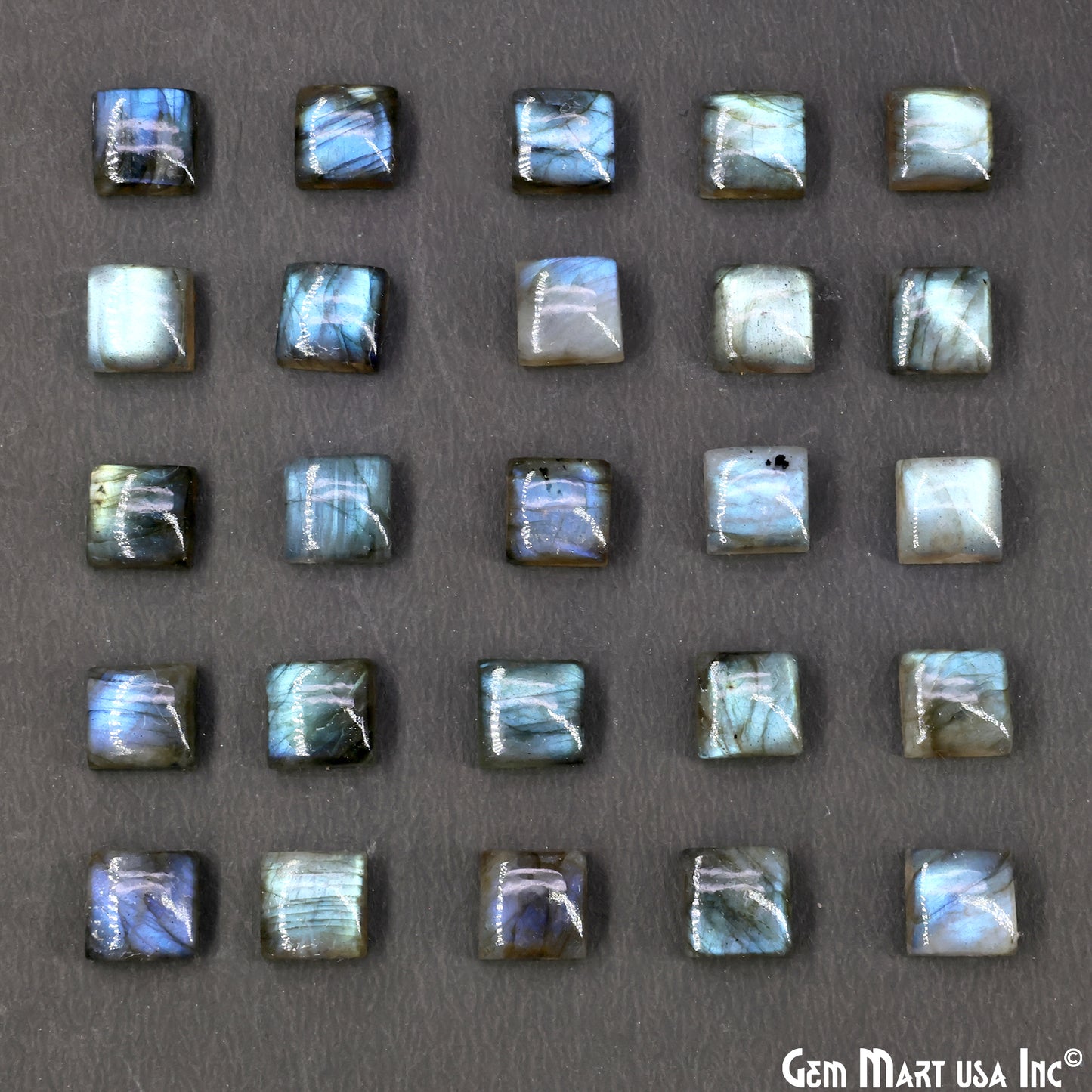 Labradorite Wholesale Gemstones, 100% Natural Semi-Precious Gems, Blue Flash Cabochon Loose Gems, 10mm, Square, 4PC Lot