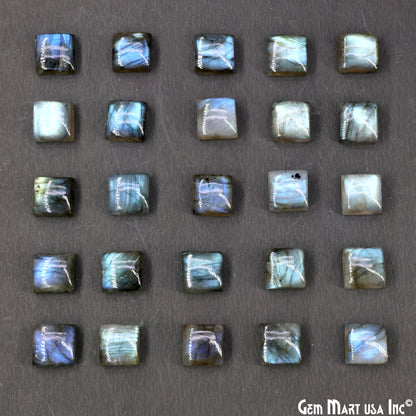 Labradorite Wholesale Gemstones, 100% Natural Semi-Precious Gems, Blue Flash Cabochon Loose Gems, 10mm, Square, 4PC Lot