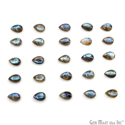Labradorite Wholesale Gemstones, 100% Natural Semi-Precious Gems, Blue Flash Cabochon Loose Gems, 8x5mm And 9x6mm, Pears, 5PC Lot