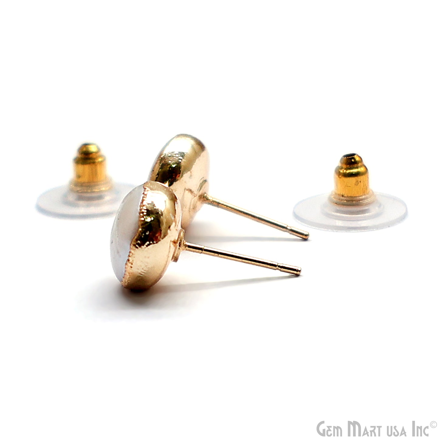 Natural Pearl Round Gemstone 10mm Gold Electroplated Stud Earring