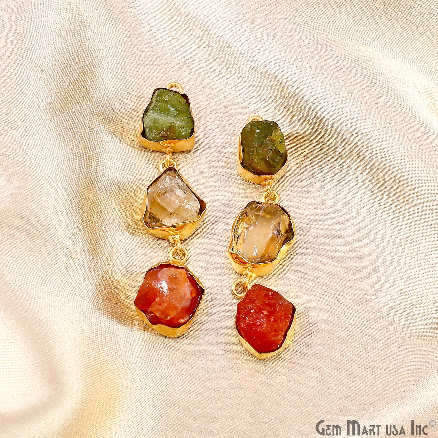 Rough Gemstone Bezel Setting 52x10mm Gold Plated Long Dangle Earring Pair Connectors