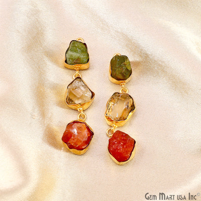 Rough Gemstone Bezel Setting 52x10mm Gold Plated Long Dangle Earring Pair Connectors