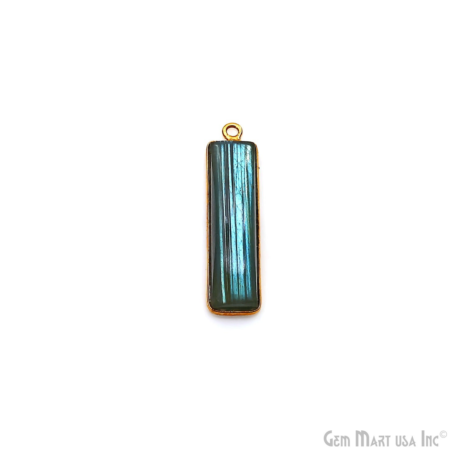 Labradorite Rectangle Gold Plated Cabochon Bar/Tag Pendant 29x7mm