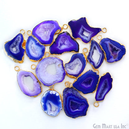 Purple Agate Geode Druzy 1-2 Inch Single Bail Gold Electroplated Gemstone Connector