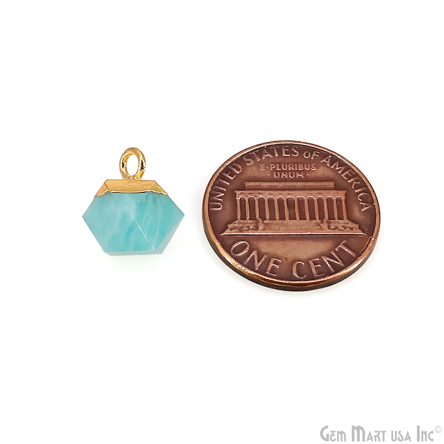 Gemstone Hexagonal Prism Shape Pendant 12x10mm Gold Plated Charm for DIY Jewelry