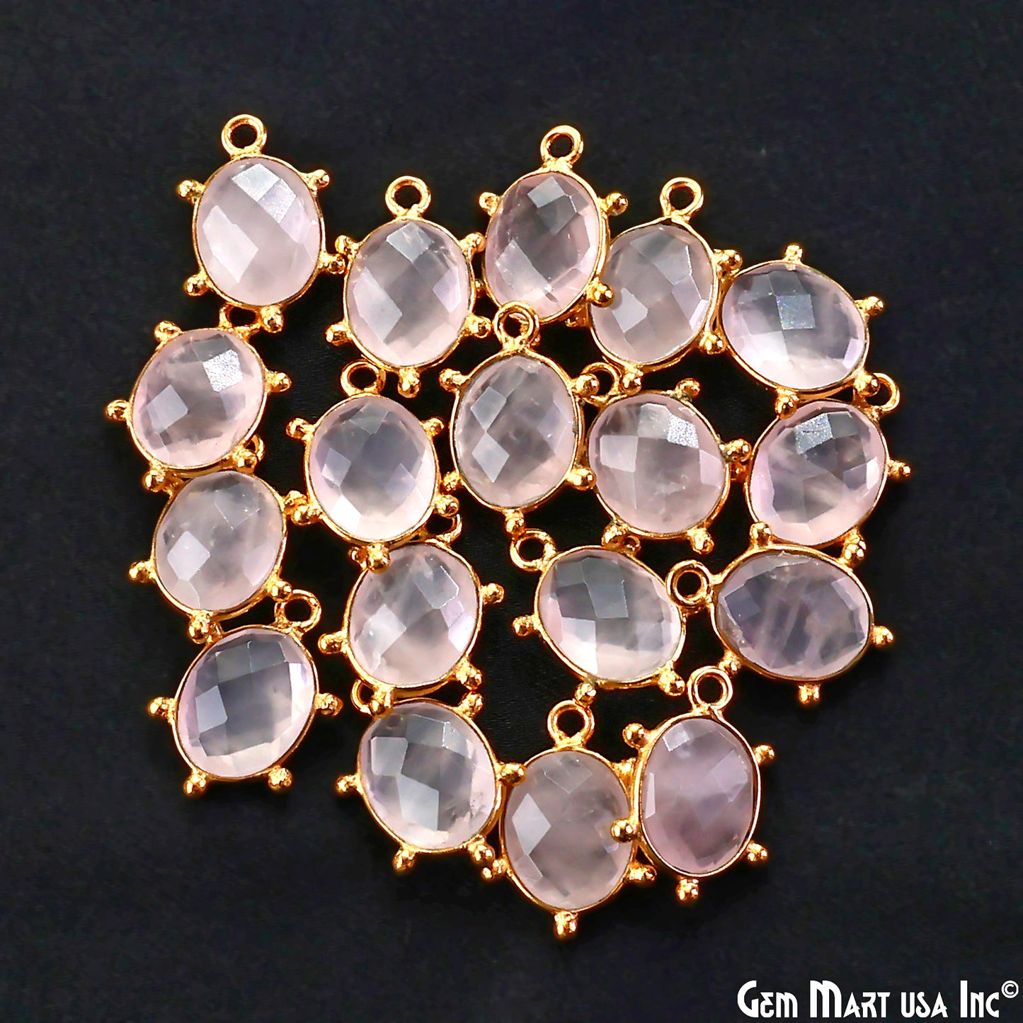 Rose Quartz Oval 15x11mm Design Bezel Gold Plated Single Bail Gemstone Connector