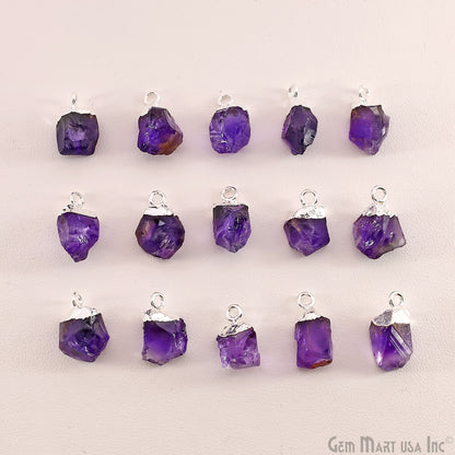 Rough Amethyst Gemstone Silver Electroplated Single Bail Connector