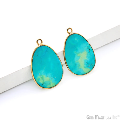 Turquoise Free Form Gold Plated Bezel Smooth Slab Slice Thick Gemstone Connector 27x17mm 1 Pair