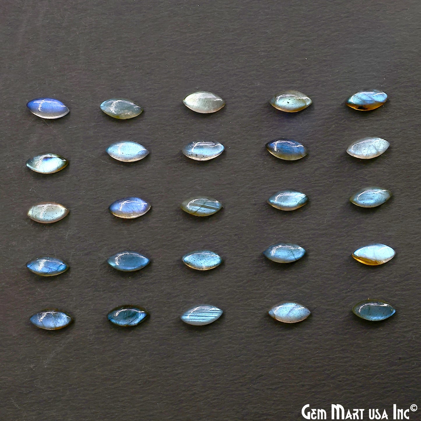 Labradorite Wholesale Gemstones, 100% Natural Semi-Precious Gems, Blue Flash Cabochon Loose Gems, 5x10mm, Marquise, 5PC Lot