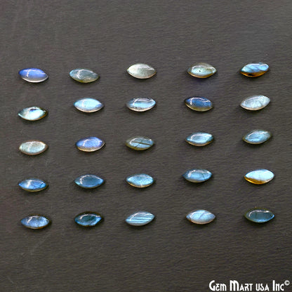 Labradorite Wholesale Gemstones, 100% Natural Semi-Precious Gems, Blue Flash Cabochon Loose Gems, 5x10mm, Marquise, 5PC Lot