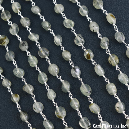 Green Rutile Tumble Beads 8x5mm Silver Wire Wrapped Rosary Chain