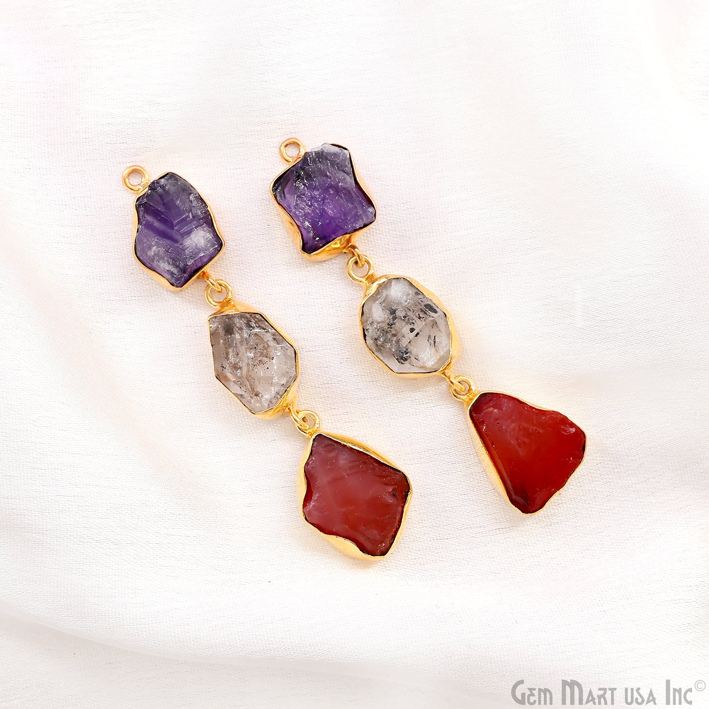 Rough Gemstone Bezel Setting 57x11mm Gold Plated Long Dangle Earring Pair Connectors