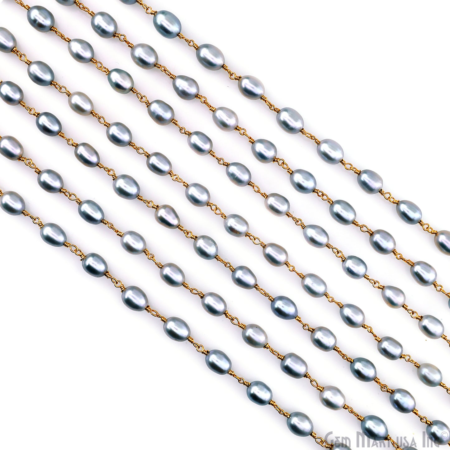 Gray Pearl Free Form Beads 10-15mm Gold Wire Wrapped Rosary Chain