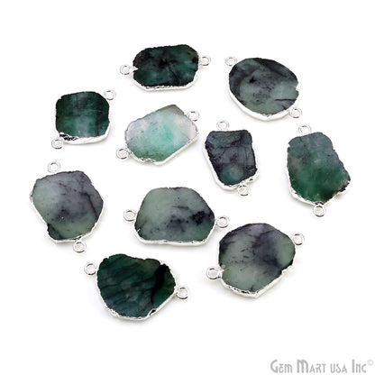 Emerald Free Form 28x18mm Electroplated Gemstone Double Bail Connector
