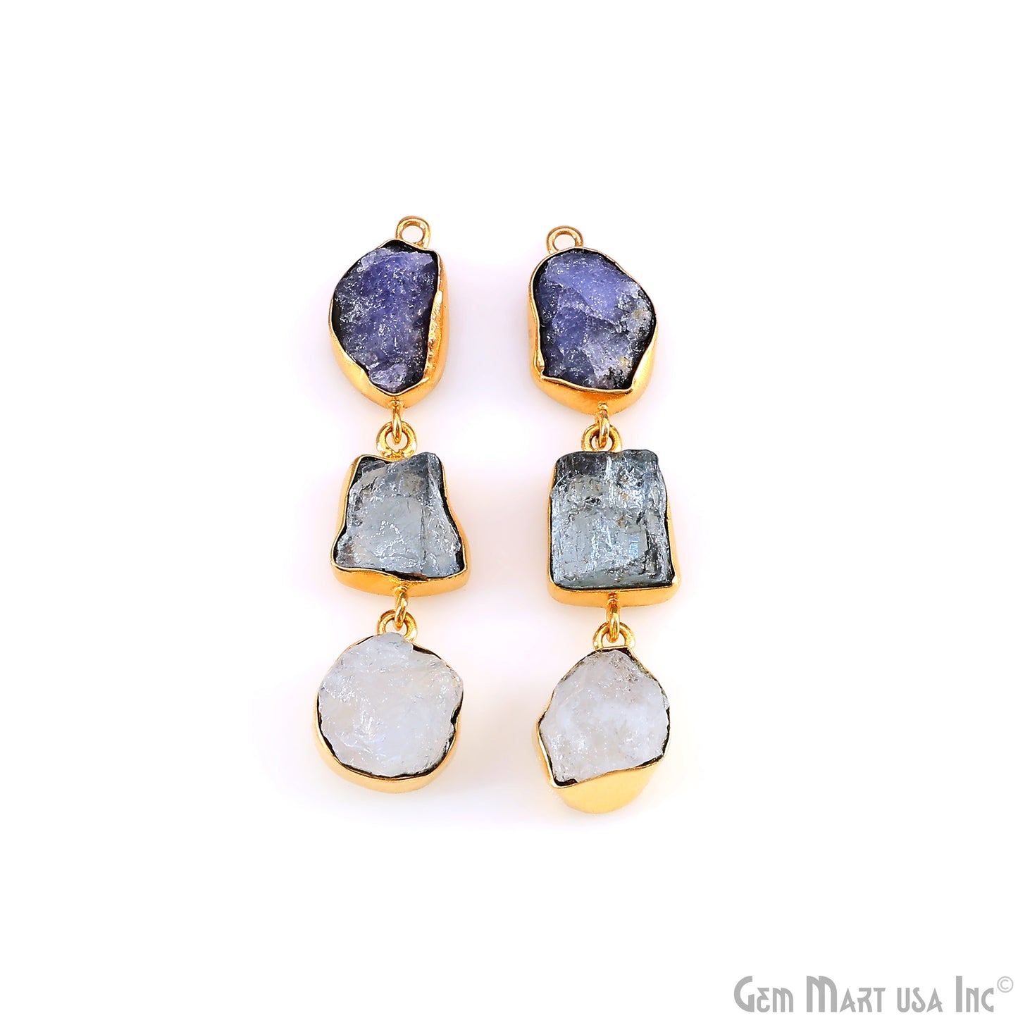 Rough Gemstone Bezel Setting 52x9mm Gold Plated Long Dangle Earring Pair Connectors
