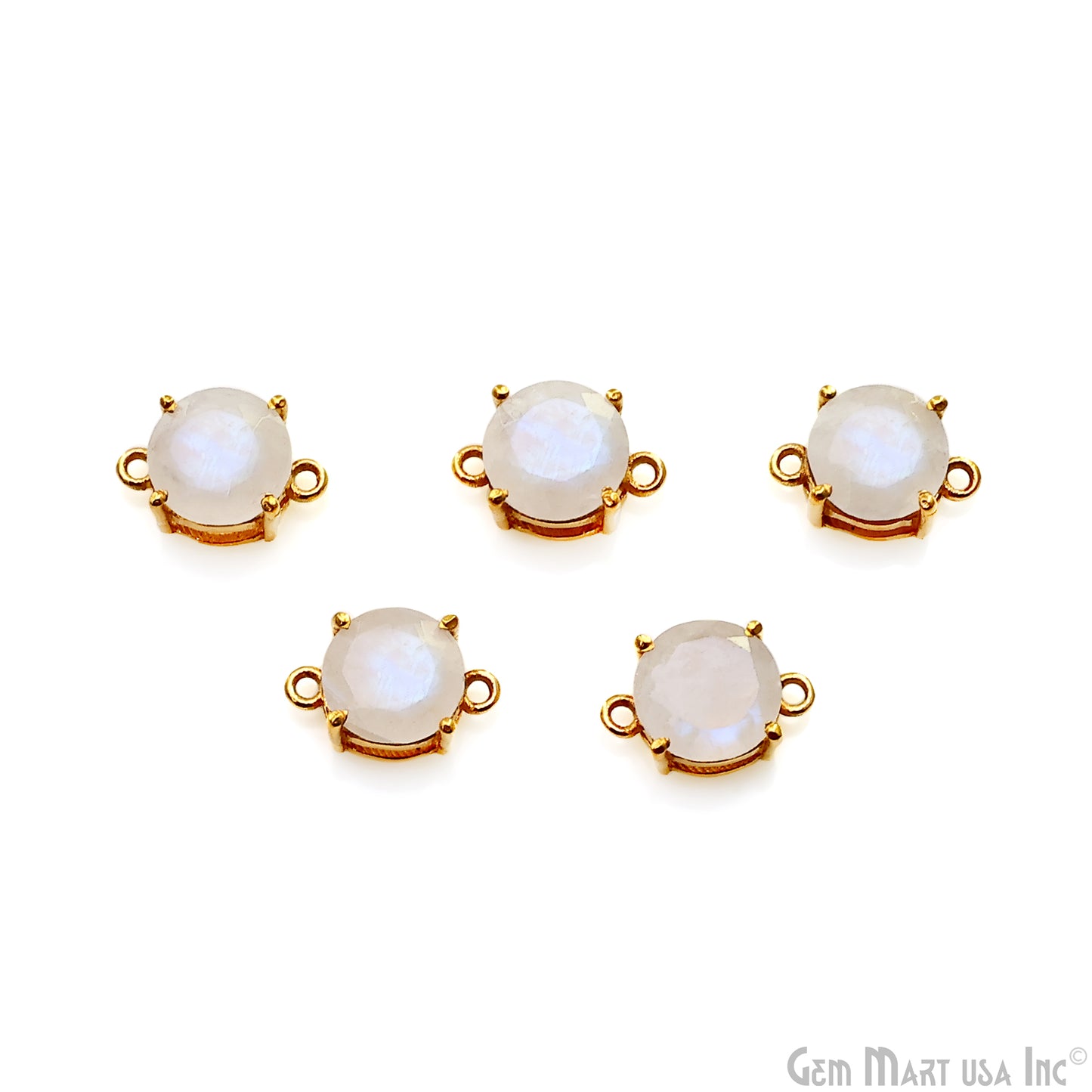 Rainbow Moonstone Prong Setting Gold Plated Flashy Gemstone Connector