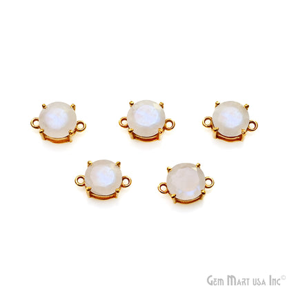 Rainbow Moonstone Prong Setting Gold Plated Flashy Gemstone Connector