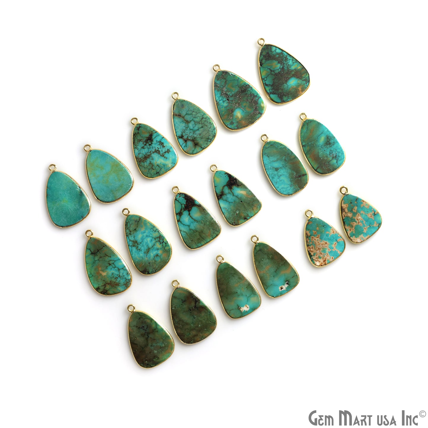 Turquoise Jasper Free Form Gold Plated Single Bail Bezel Smooth Slab Slice Thick Gemstone Connector 31x20mm 1 Pair