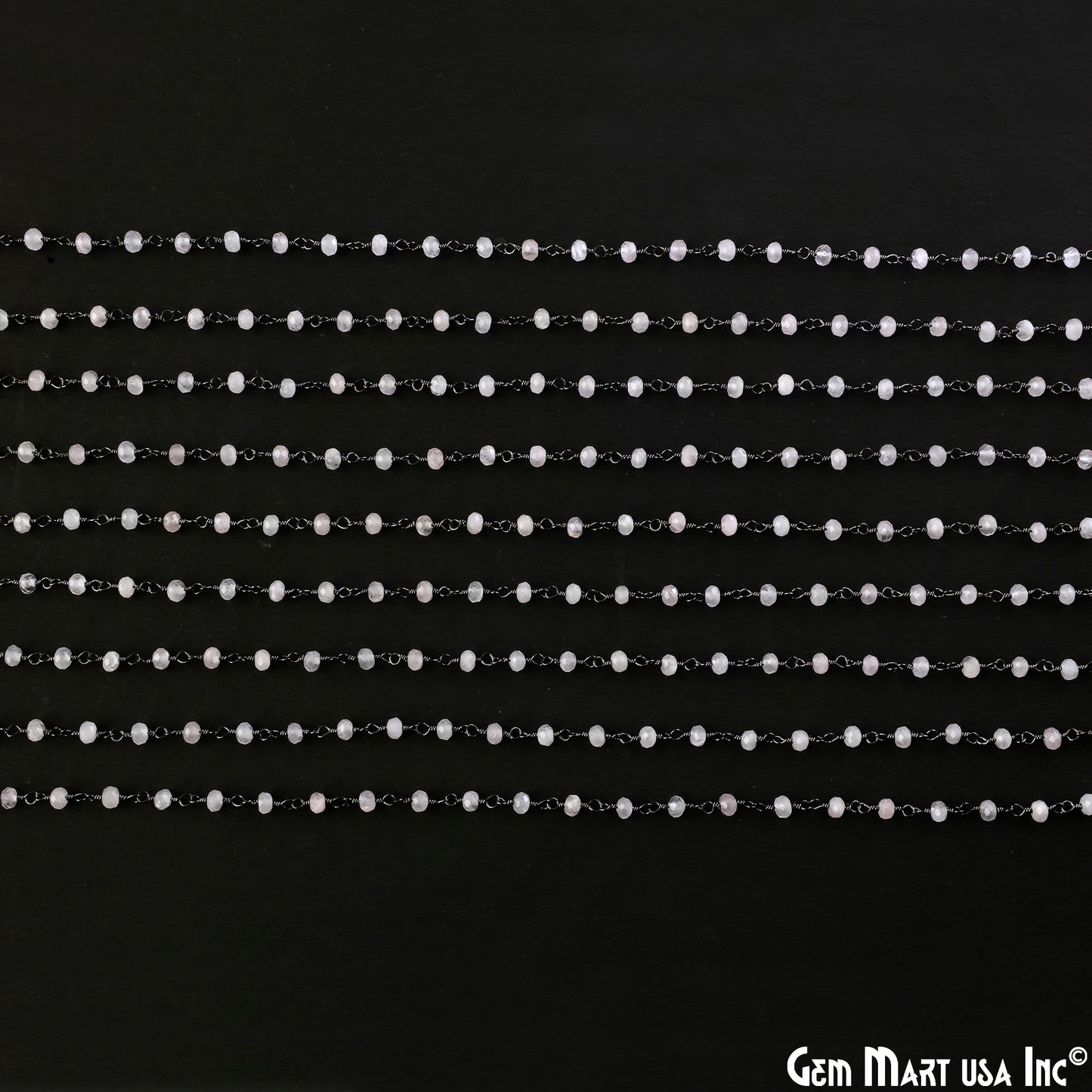 Rose Quartz 3mm Oxidized Wire Wrapped Gemstone Beads Rosary Chain