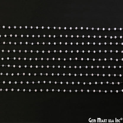 Rose Quartz 3mm Oxidized Wire Wrapped Gemstone Beads Rosary Chain