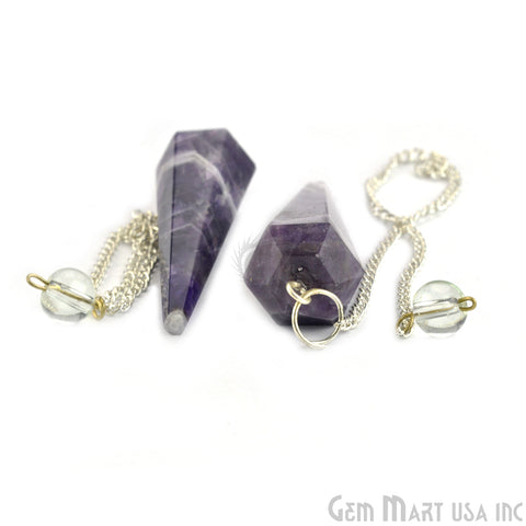 Amethyst Crystal Dowsing Pendulum - Natural Gemstone Pendant with Silver Chain