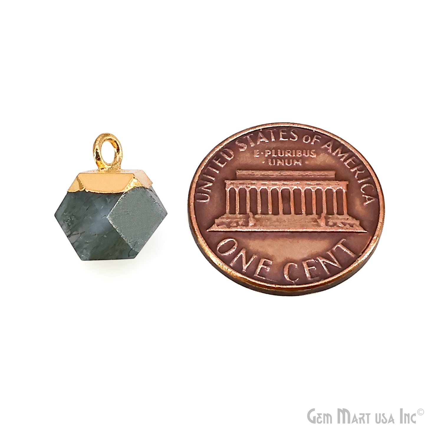 Gemstone Hexagonal Prism Shape Pendant 12x10mm Gold Plated Charm for DIY Jewelry