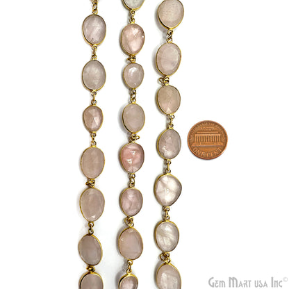 Rose Quartz Bezel 10-15mm Gold Plated Continuous Connector Chain