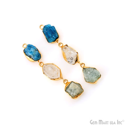 Rough Gemstone Bezel Setting 54x8mm Gold Plated Long Dangle Earring Pair Connectors