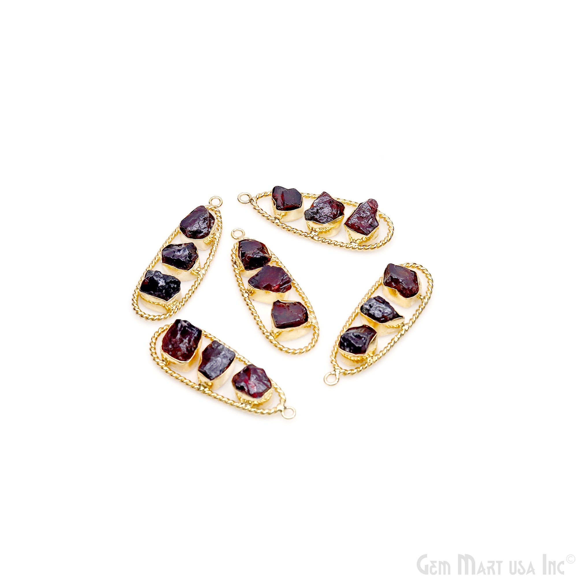 Garnet Rough Gemstone Free Form Oval Gold Plated Twisted Bezel setting 44x16mm DIY Earring Pendant Connector