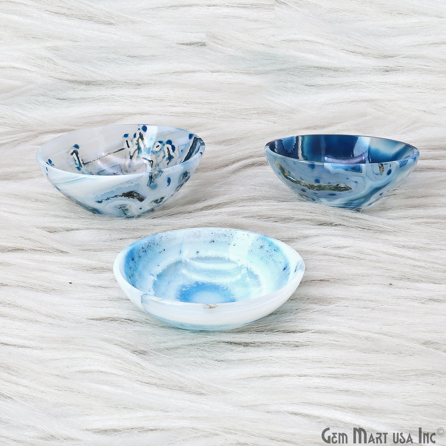 Natural Blue Onyx Mini Carved Gemstone Bowl Cup 2 inch