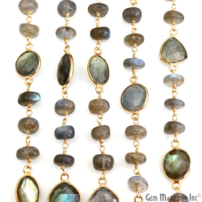 Labradorite Gold Plated Mix Shape Bezel Link Continuous Connector Chain