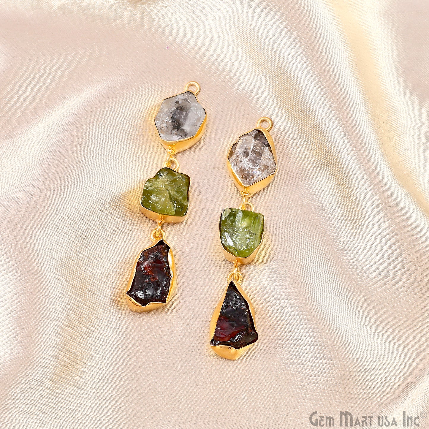 Rough Gemstone Bezel Setting 59x10mm Gold Plated Long Dangle Earring Pair Connectors