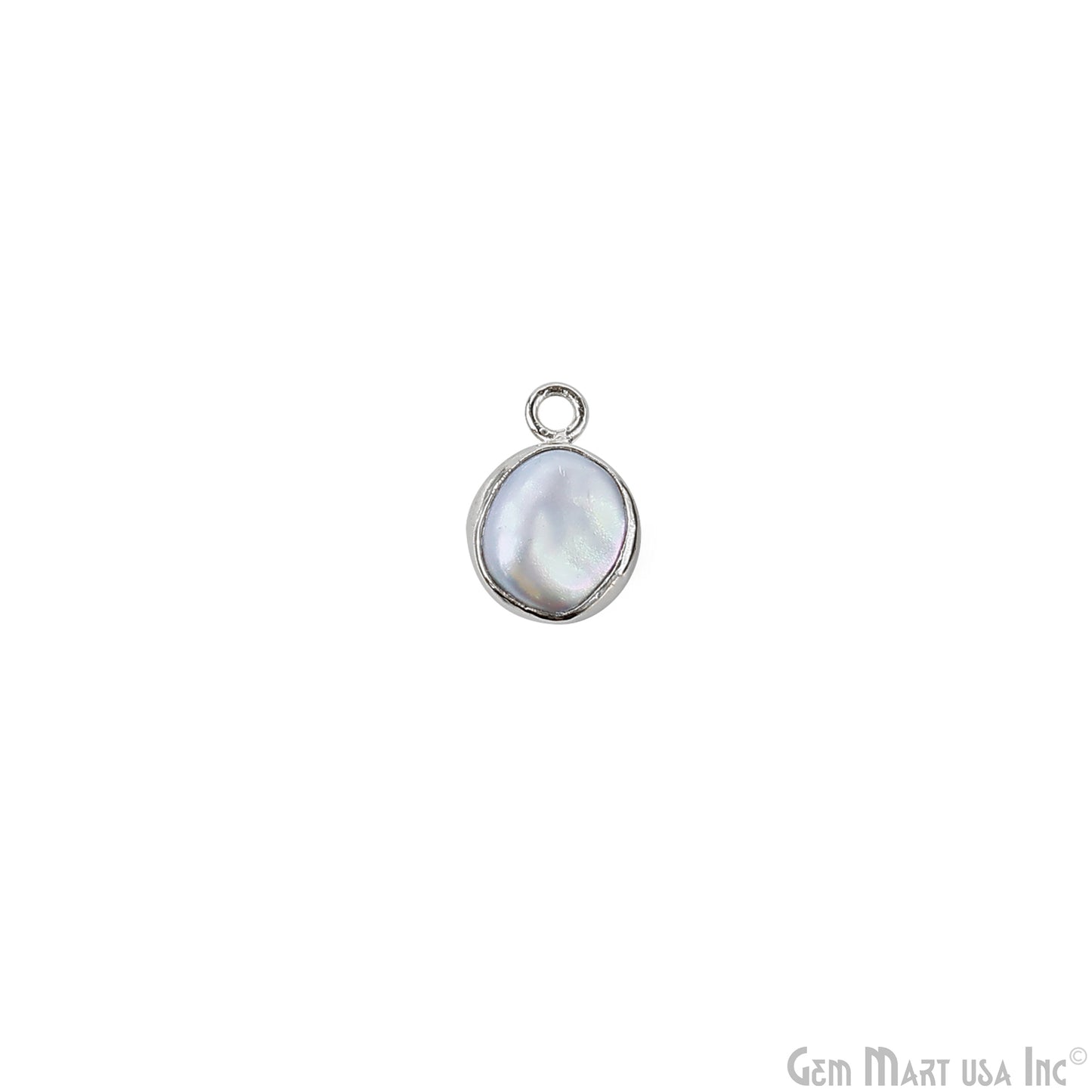 Pearl 15x10mm Silver Plated Bezel Round Shape Single Bail Connector