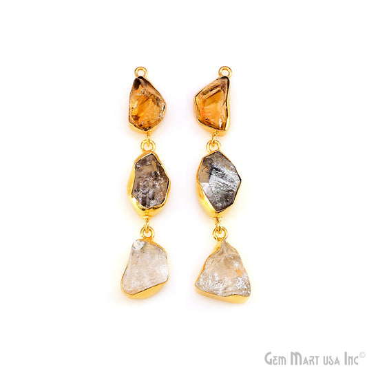 Rough Gemstone Bezel Setting 60x8mm Gold Plated Long Dangle Earring Pair Connectors