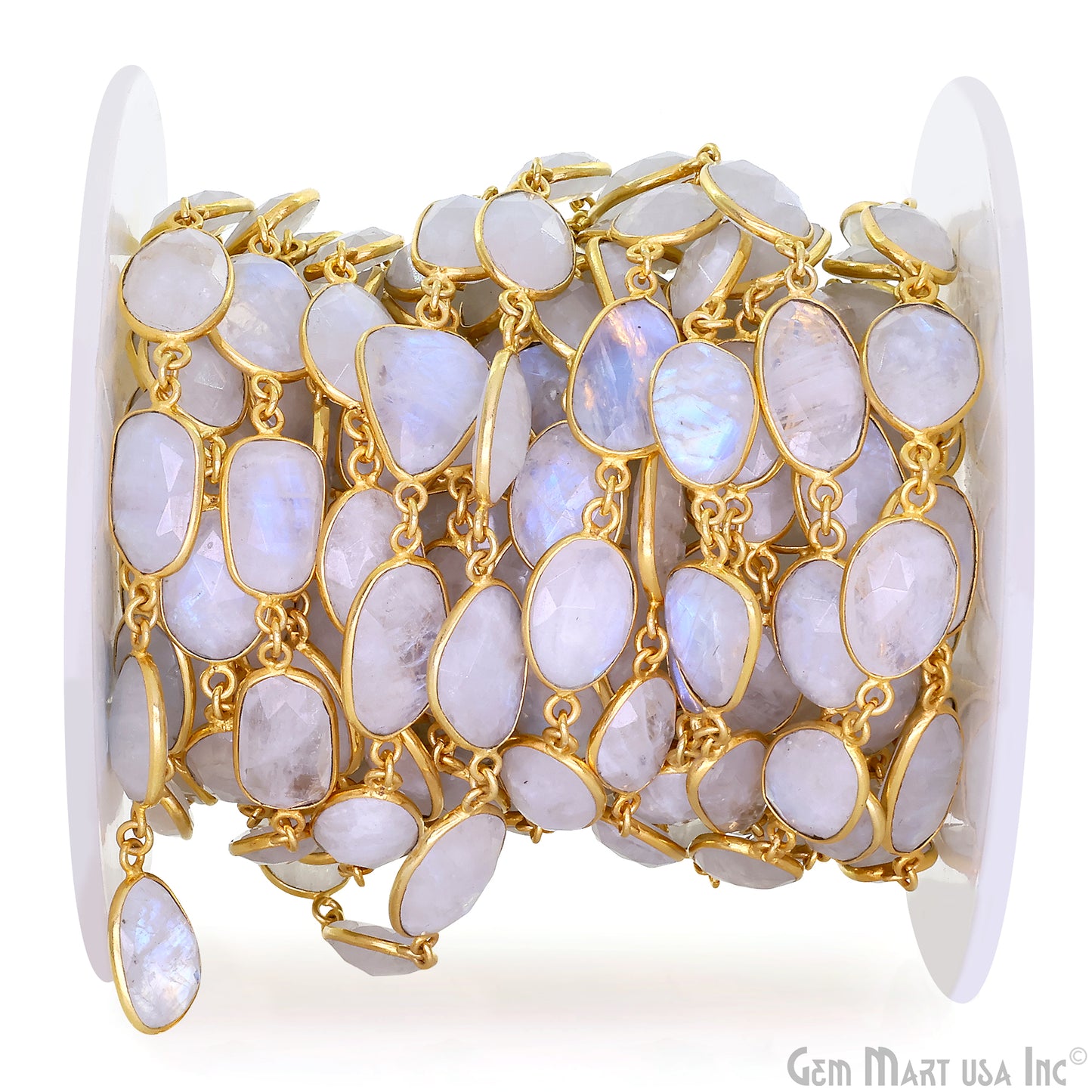 Rainbow Moonstone Fancy Cut Shape 15mm UP Gold Plated Continuous Connector Chains