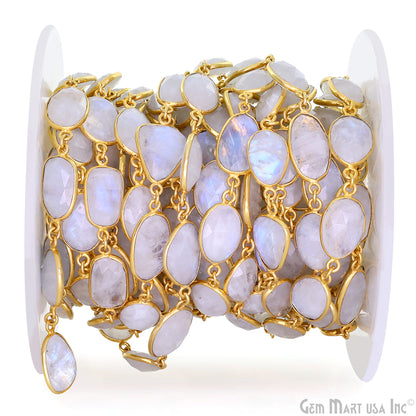 Rainbow Moonstone Fancy Cut Shape 15mm UP Gold Plated Continuous Connector Chains