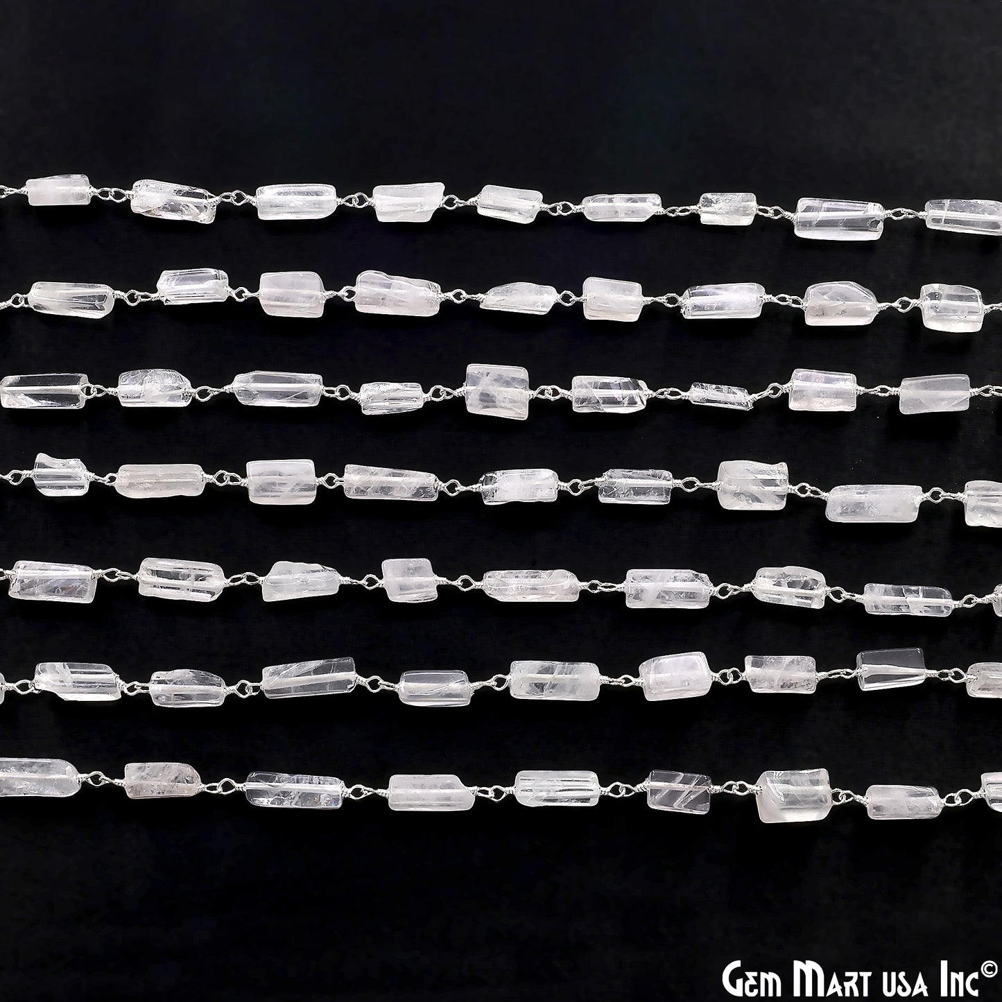 Rose Quartz Tumble Beads 8x5mm Silver Wire Wrapped Rosary Chain