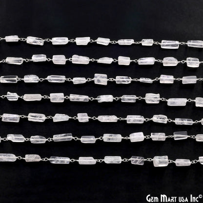 Rose Quartz Tumble Beads 8x5mm Silver Wire Wrapped Rosary Chain