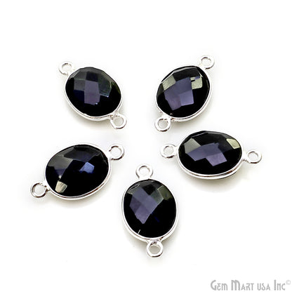 Oval 9x11mm Double Bail Silver Bezel Gemstone Connector