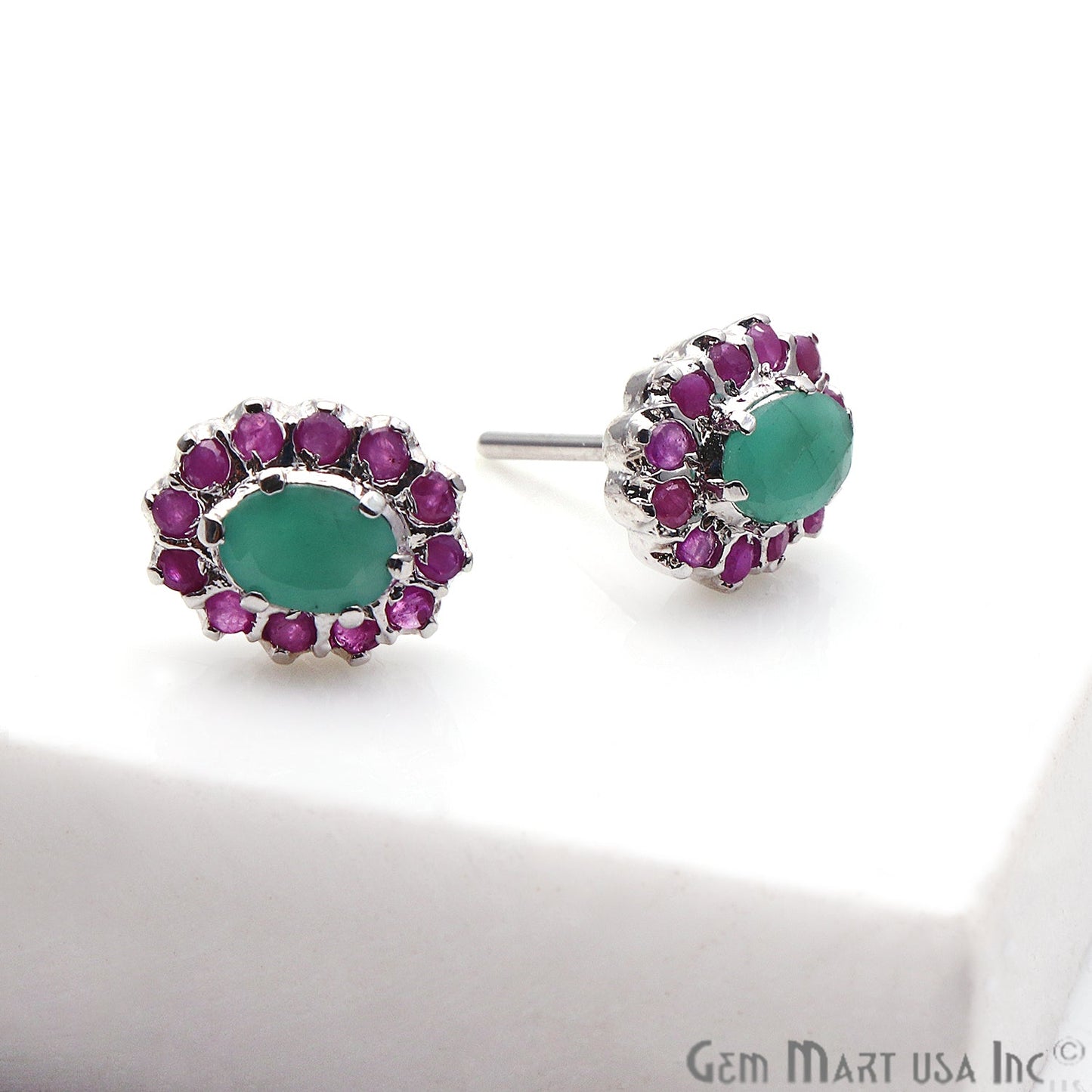 Emerald With Ruby Sterling Silver Stud Earring