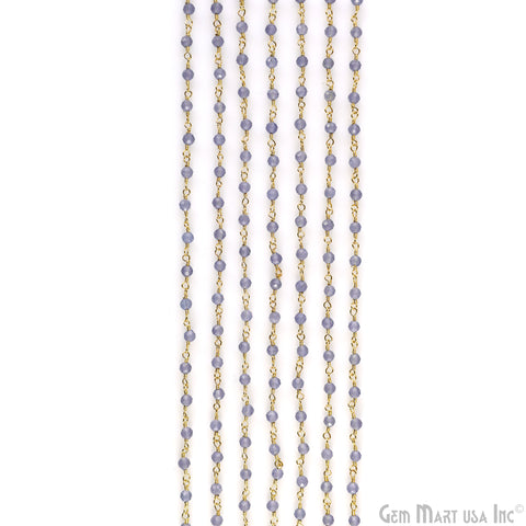 Tanzanite 3-3.5mm Gold Plated Beaded Wire Wrapped Rosary Chain