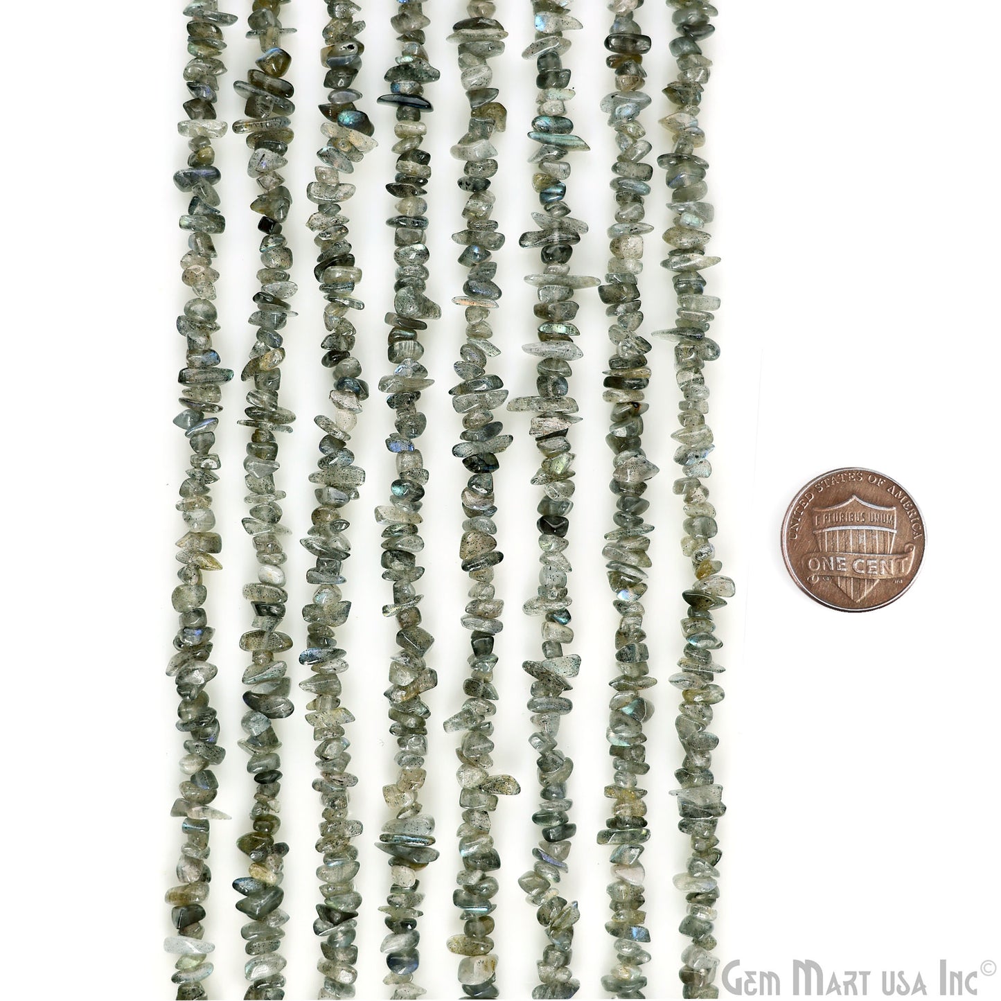 Labradorite Chip Beads, 34 Inch, Natural Chip Strands, Drilled Strung Nugget Beads, 3-7mm, Polished, GemMartUSA (CHLB-70001)