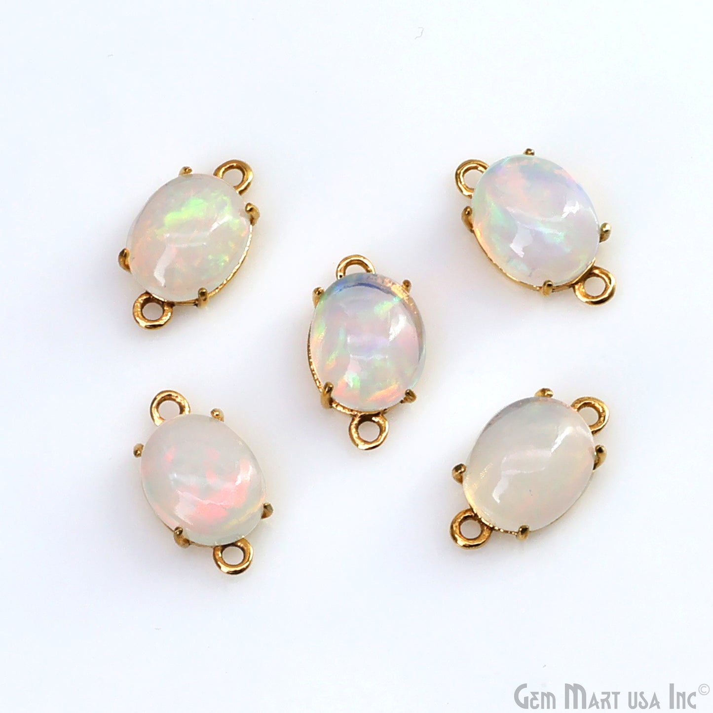 Ethiopian Opal Gemstone Oval 8x10mm Prong Setting Gold Plated Connector