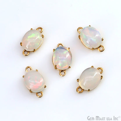 Ethiopian Opal Gemstone Oval 8x10mm Prong Setting Gold Plated Connector